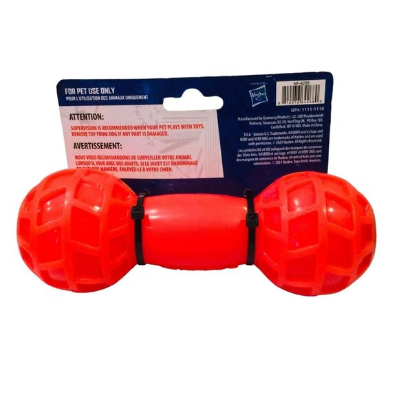 NERF DOG Squeaker Orange Blue Barbell Dog Fetch Toy - Picture 2 of 3